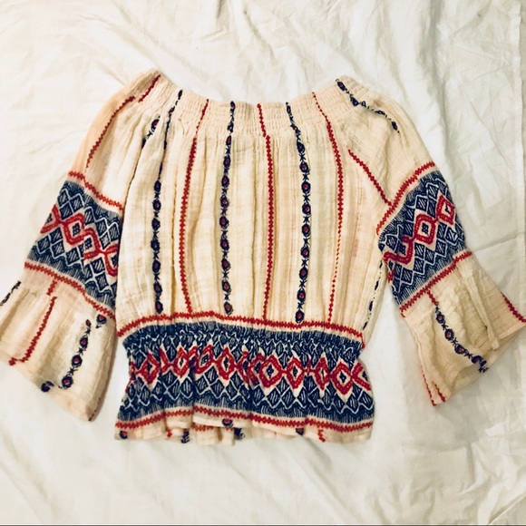 Raga Off Shoulder Cream Embroidered Top Size Small - Picture 6 of 8